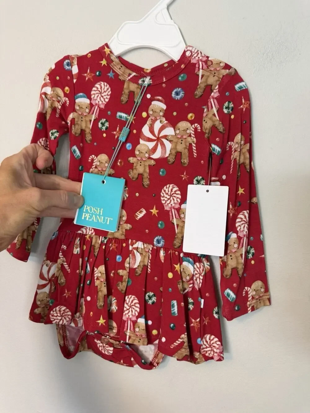 Posh Peanut Girls Red Gingerbread Xmas Bamboo One Piece Dress 3-6 Months NWT